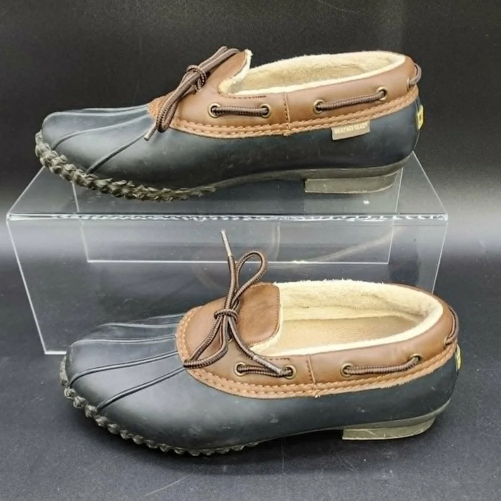 JBU‎ Gwen Women Black Brown 8.5M Duck Shoes Slip On Faux Fur Lined Weather Ready